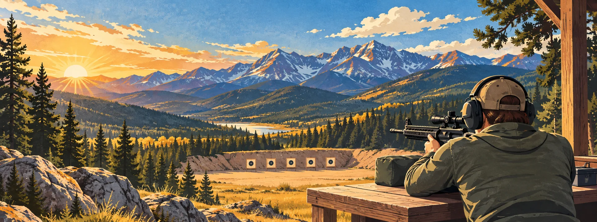 Illustration of a responsible shooter at a Colorado mountain range